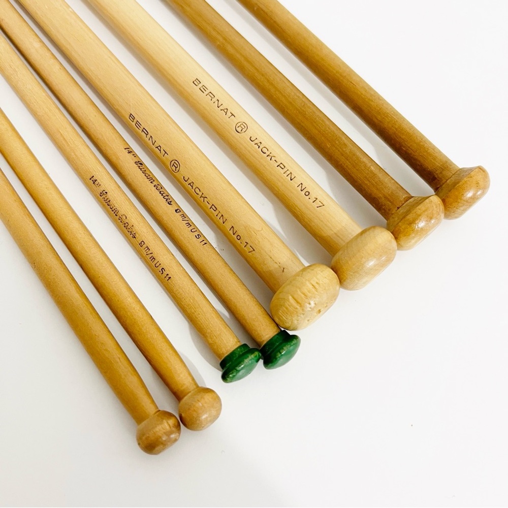 Vintage Bernat, Susan Bates, Etc Wooden Knitting Needles Lot Of 8 Pieces